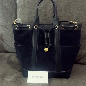 Veronica Beard Navy Goody suede bag